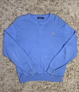 Ralph Lauren Jumper Mens Large Blue Knitted Sweatshirt Crew Neck 100% Cotton - Picture 1 of 9