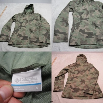 Chaqueta Columbia Mujer Pequeña Verde Camuflaje Límite Interior Abrigo Capucha Impermeable Foto 1 de 4