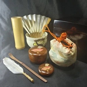 Japanische Teezeremonie Utensilien Bambus Teelöffel Kyoto Ware Teeschale Nishijin'ori - Bild 1 von 10