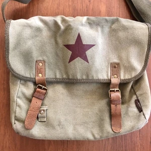 Ahmik Messenger Bag Army Green Canvas Shoulder Cross Body Snap Buckle Flaws Read - Picture 1 of 15