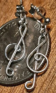 Vtg Sterling Silver Treble Clef Dangle Earings 925 Music Rare Teacher Gift I10 - Picture 1 of 7