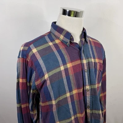 Boston Traders XL Vintage Flannel Shirt Single Needle Blue Red Yellow Plaid - Image 1 of 4