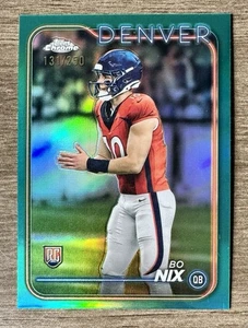 2024 Topps Chrome Football Bo Nix Teal rifrattore /250 RC Denver Broncos - Foto 1 di 2