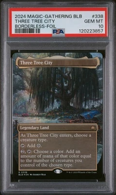 2024 MTG BLOOMBURROW BORDERLESS FOIL #338 THREE TREE CITY PSA 10 * Read * - Image 1 of 4