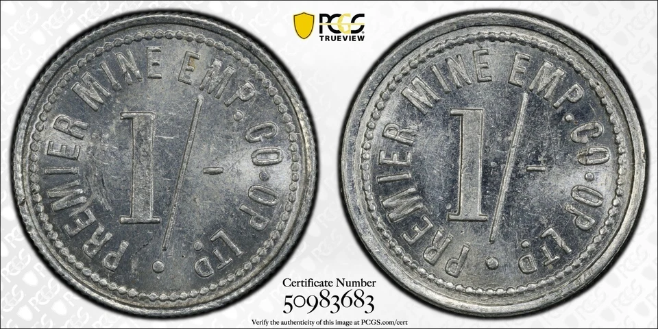 South Africa ND Shilling Token Premier Mine Emp. Co. PCGS MS-62 - TOP POP of 1! - Image 1 of 3