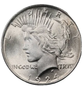 Atemberaubende 1/2 Rolle mit 10 Edelsteinen Stempelglanz 1924 Silber Peace Dollar Versand am nächsten Tag - Bild 1 von 5