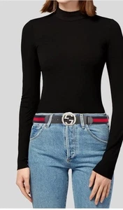 NWT Gucci Web GG Silver Buckle Leather/Fabric Belt Blue/Red 70/24/XS 411924 - Picture 1 of 6