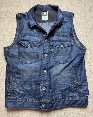 G Star Raw Vest Sleeveless dark blue denim Jean Jacket Men’s Large Women’s 2XL - Image 1 of 4