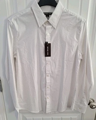 NWT Michael Kors Resort Mens M Slim White Polka Dot Long Sleeve Button Up Shirt - Image 1 of 4