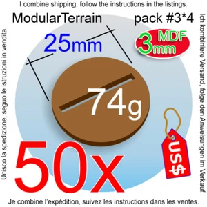50x 3mm MDF scanalato slotta 25mm basi tonde Warhammer 40k Age of Sigmar AOS - Foto 1 di 4