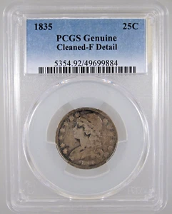 1835 Büste Viertel F Details PCGS zertifiziert - Bild 1 von 4