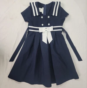 Bonnie Jean Girl's Navy Blue & White Sailor Collar Dress Size 5 Zipper at back - Picture 1 of 8