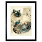 Ragdoll Cat Floral Pattern Tail Watercolour Framed Wall Art Print Picture 12X16