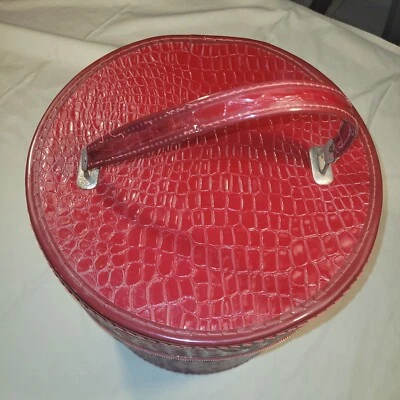 De colección 60-70ss Vinilo Rojo Imitación Cocodrilo Cremallera Peluca/Sombrero Caja 13" x 13" Foto 1 de 4