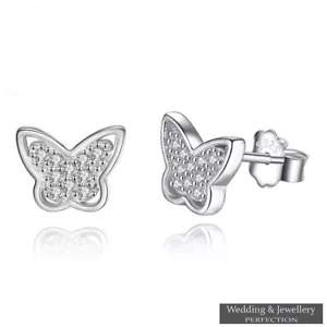 Girls 925 Sterling Silver Crystal Butterfly Earrings Children's Kids Jewellery - Picture 1 of 4