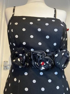 Debut Debenhams Black White Polka Dot Tulle Applique Floral 80s Prom Dress UK 8 - Picture 1 of 24
