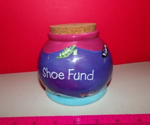 SHOE FUND Ceramic COIN BANK $ Cork Stopper by Today's Living Save Your Change - Picture 1 of 6