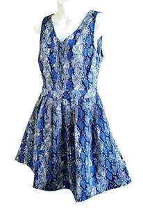 Sugar Lips Dress A Line Womens Jr M Blue Snake Print Sleeveless V Neck - Picture 1 of 7