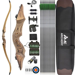 60 Zoll Recurve Bögen Pfeil Set Jagdbogen 20-60lbs Holz Bambuskern Bogenschießen - Picture 1 of 22