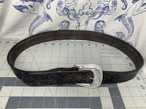 Vtg Jedlicka Santa Barbara Hand Tooled Leather Belt W/ Silver Hardware Men's 36 - Picture 1 of 10