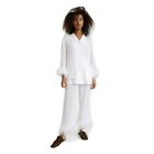Sleeper Womens Party Pajama Set With Double Feathers Top & Pants Medium