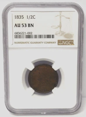1835 U.S. HALF CENT NGC CERTIFIED AU 53 BN - Image 1 of 4
