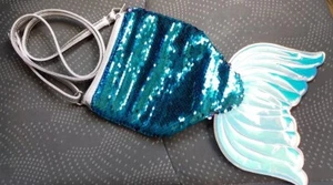 JUSTICE Pailletten Meerjungfrau Schwanz Jugend Mode NEU Handtasche blau und silber VERSTELLBAR - Bild 1 von 11