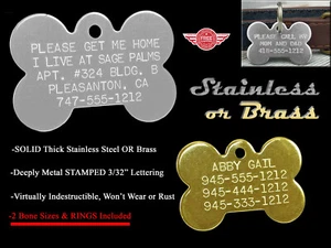 LARGE Stainless Steel Bone Dog Pet ID Name Tags - A Custom Identification Tag - Picture 1 of 9