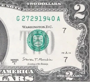 G 2729 1940 A : TRAILING YEAR 1940 $2 Two Dollar Bill Serial Number - Picture 1 of 3