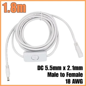 1.8m DC Power Extension Cable with  Switch 18AWG 5.5mm x 2.1mm Male to Female - Picture 1 of 5