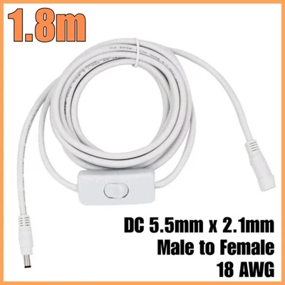 1.8m DC Power Extension Cable with  Switch 18AWG 5.5mm x 2.1mm Male to Female - Image 1 of 4