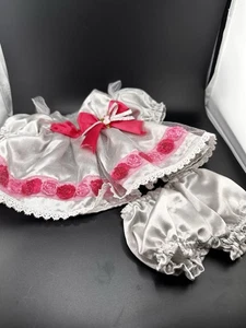 Vintage Cabbage Patch Kinder Silber Kleid Rosa Rosen Unterhose 16" Puppe Markenlos - Bild 1 von 11