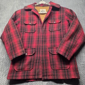 VTG Woolrich Men’s 44L Red Black Plaid Wool Hunting Jacket USA Made Model 503 - Picture 1 of 23