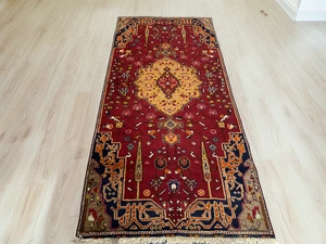 Vintage Türkischer Läufer Teppich | 3,2 x 7,0 Fuß | Traditioneller Geometrischer Läufer - Bild 1 von 23