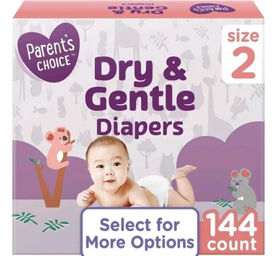 Parent's Choice Dry & Gentle Diapers, Size 2, Disposable Baby Diapers, 144 Count - Image 1 of 4