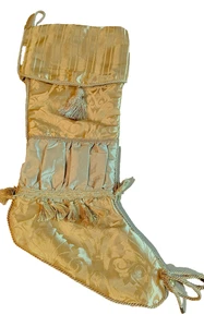 Serendipity Gold Luxury Patchwork Stripe 22" Christmas Stocking  Tassels Bells - Picture 1 of 6