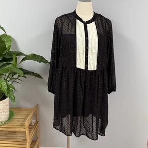 ModCloth Charms My Heart Swiss Dot Shift Dress 2X Black White Tuxedo Sheer *Read - Picture 1 of 7