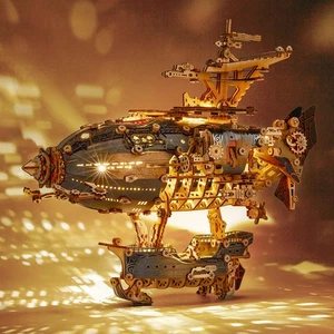 LED 3D Wood Puzzle Fantasy Airship Model - Steampunk DIY Craft Kit with LED L... - Picture 1 of 6