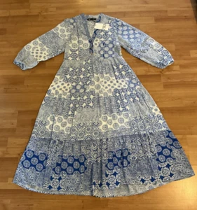 Zara Blau Weiß Blumen Maxi Midikleid Gr. Small Ärmel Boho Landhaus NEU Neu mit Etikett - Bild 1 von 13
