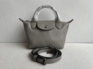 Longchamp Le Pliage Cuir XS Mini Leder Schultertasche Grau Outlet NEU JAPAN #GBJ - Bild 1 von 5