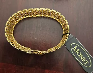 Vintage Monet schöne Kette Armband 7,25" lang 1/2" breit hell goldfarben Neu mit Etikett - Bild 1 von 9
