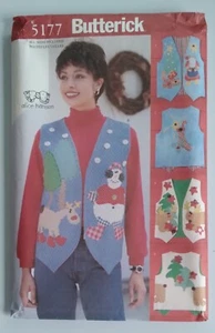 BUTTERICK #5177 MISSES SIZES S-M-L -XL Lined Appliqued CHRISTMAS VEST PATTERN UC - Picture 1 of 3