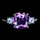 Cushion Amethyst 9mm Sky Blue Topaz Gemstone 925 Sterling Silver Jewelry Ring 8