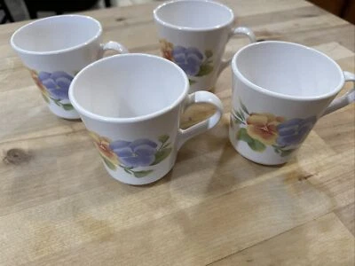 Juego de 4 tazas/tazas de café Corning USA Summer Blush azul rosa amarillo flores Foto 1 de 4