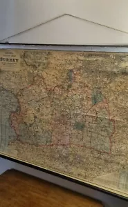 Large Antique Bacons Excelsior Library Map SURREY and Parts Adjoining Counties - Picture 1 of 12