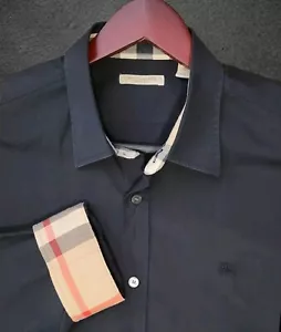 Burberry Dress Shirt Mens XXL Black Nova Check Flip Cuff Long Sleeve Button Up - Picture 1 of 9