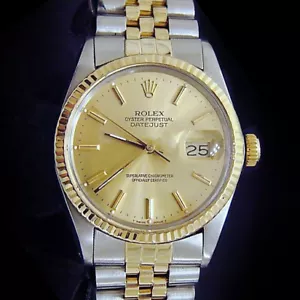 Rolex Datejust Mens 2Tone 18K Gold Stainless Steel Champagne Jubilee Band 16013 - Picture 1 of 6
