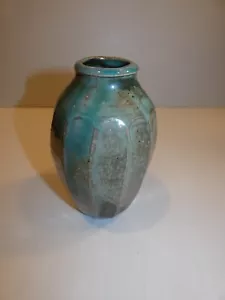 Schöne Kunstkeramik Tropfglasur Vase, grüne und schwarze Töne, Künstler signiert - Bild 1 von 5