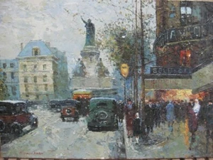 Vintage Oil Painting Statue of Liberty in background Artist H. Paterson Signed - Picture 1 of 6