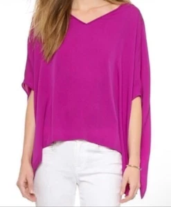 DIANE VON FURSTENBERG Women’s Adria 100% Silk V Neck Poncho Top Sz L - Picture 1 of 12